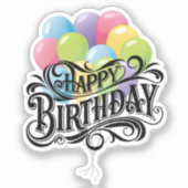 ハッピーバースデーレトロカードバルーン シール (正面)