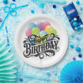 ハッピーバースデーレトロカードバルーン ペーパープレート (パーティー)