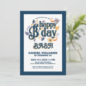 ハッピーバースデーレトロタイポグラフィデザイン 招待状 (スタンド正面)
