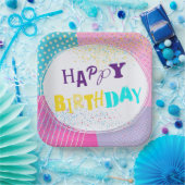 ハッピーバースデーレトロデザイン紙プレート ペーパープレート (パーティー)