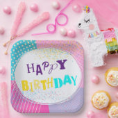 ハッピーバースデーレトロデザイン紙プレート ペーパープレート (パーティー)