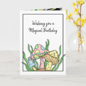 ハッピーバースデーレトロマッシュルームとカラーページ カード (黄色い花)