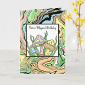 ハッピーバースデーレトロマッシュルームとカラーページ カード (黄色い花)