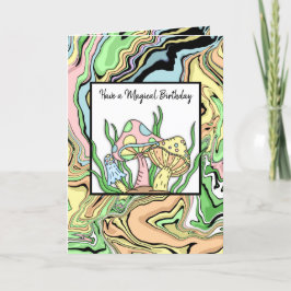 ハッピーバースデーレトロマッシュルームとカラーページ カード