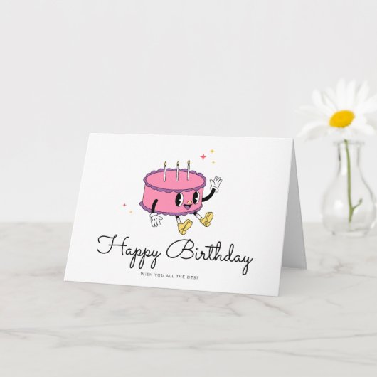 ハッピーバースデーレトロヴィンテージケーキグリーティングカード カード (小さな植物)