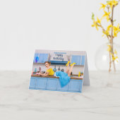 ハッピーバースデーレトロ主婦メイキングカップケーキ カード (黄色い花)