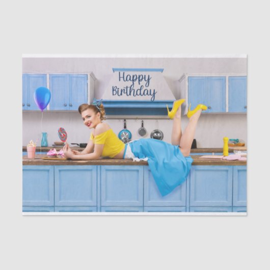 ハッピーバースデーレトロ主婦メイキングカップケーキ 薄葉紙 (正面)