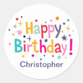 ハッピーバースデーレトロ パーソナライズされた ラウンドシール (正面)