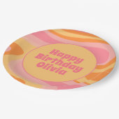 ハッピーバースデーレトロVibe抽象芸術旋回60s 70s ペーパープレート (アングル)