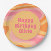 ハッピーバースデーレトロVibe抽象芸術旋回60s 70s ペーパープレート (正面)