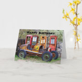 ハッピーバースデーレースカーユーモア カード (黄色い花)