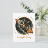 ハッピーバースデーロケットシップフランスブルドッグ ポストカード (スタンド正面)