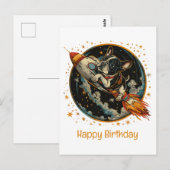 ハッピーバースデーロケットシップフランスブルドッグ ポストカード (正面/裏面)