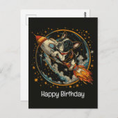 ハッピーバースデーロケットシップフレンチブルドッグ ポストカード (正面/裏面)