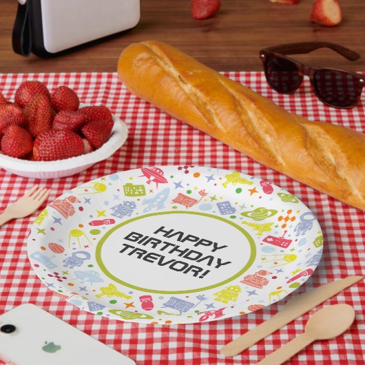 ハッピーバースデーロケット船グリーン ペーパープレート (ピクニック)