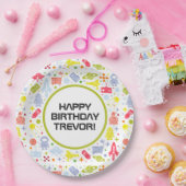 ハッピーバースデーロケット船グリーン ペーパープレート (パーティー)