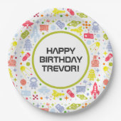 ハッピーバースデーロケット船グリーン ペーパープレート (正面)