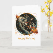 ハッピーバースデーロケット船ブルフランスのドッグ カード (黄色い花)