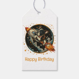 ハッピーバースデーロケット船ブルフランスのドッグ ギフトタグ