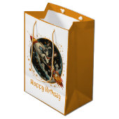 ハッピーバースデーロケット船ブルフランスのドッグ ミディアムペーパーバッグ (正面アングル)