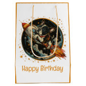 ハッピーバースデーロケット船ブルフランスのドッグ ミディアムペーパーバッグ (裏面)