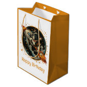 ハッピーバースデーロケット船ブルフランスのドッグ ミディアムペーパーバッグ (裏面アングル)