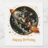 ハッピーバースデーロケット船ブルフランスのドッグ ワインラベル (シングルラベル)