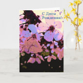 ハッピーバースデーロシアのカードとさくらんぼ花 カード (黄色い花)