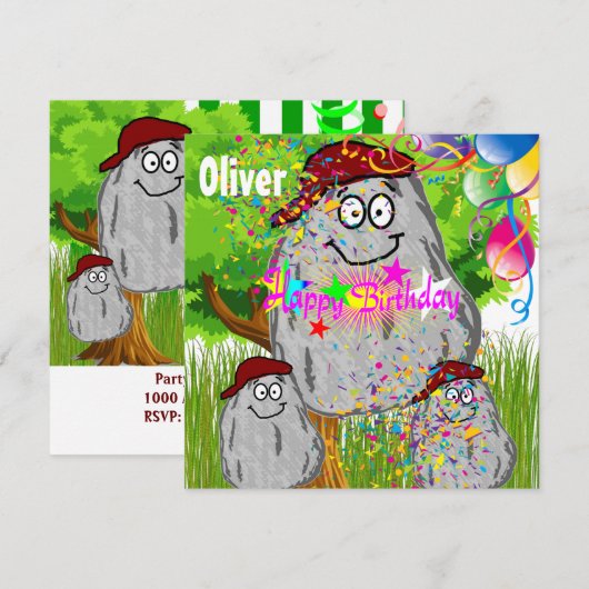 ハッピーバースデーロック ポテトカード 誕生日招待風船 招待状 (正面/裏面)