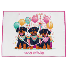 ハッピーバースデーロットワイラードッグズアットアザカーニバル ラージペーパーバッグ