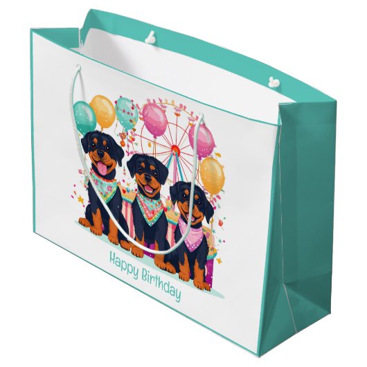 ハッピーバースデーロットワイラードッグズアットアザカーニバル ラージペーパーバッグ (裏面アングル)