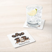 ハッピーバースデーロットワイラードッグ スクエアペーパーコースター (インサイチュ)