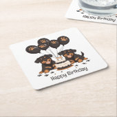 ハッピーバースデーロットワイラードッグ スクエアペーパーコースター (アングル)