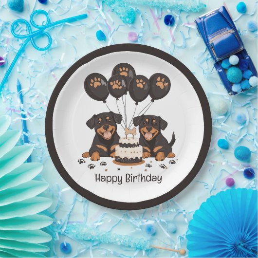 ハッピーバースデーロットワイラードッグ ペーパープレート (パーティー)