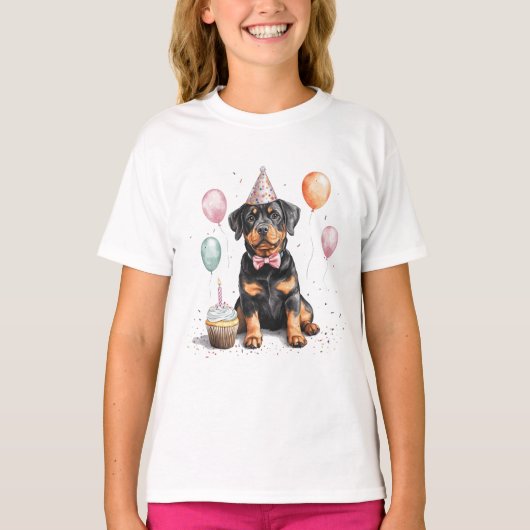 ハッピーバースデーロットワイラー犬 Tシャツ (正面)