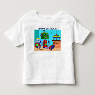 ハッピーバースデーロボットあなたの名前と年齢Tシャツ少年 トドラーTシャツ