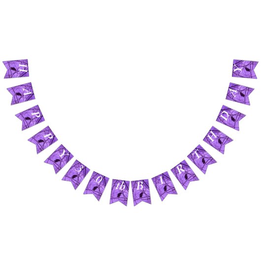 ハッピーバースデーローンブラッククロウインツリーズパープルスカイ バンティングフラッグ (全)