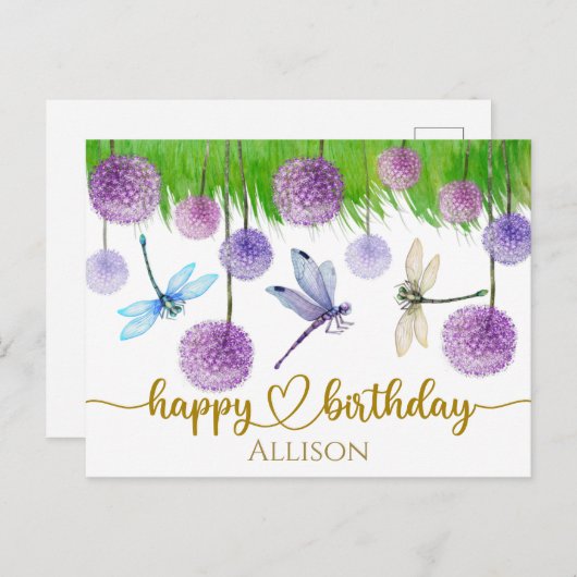 ハッピーバースデーワイルドフラワーウォーターカラーポストカード ポストカード (正面/裏面)