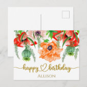 ハッピーバースデーワイルドフラワーウォーターカラーポストカード ポストカード (正面/裏面)