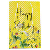 ハッピーバースデーワイルドフラワーオン水玉模様 ミディアムペーパーバッグ (正面)