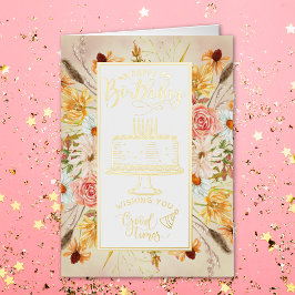 ハッピーバースデーワイルドフラワー誕生日 箔グリーティングカード