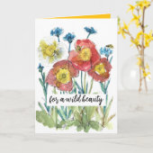 ハッピーバースデーワイルド美しいハニービーズポピー カード (黄色い花)