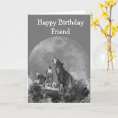 ハッピーバースデーワイルド&熱狂するフレンドウォーターカラーウルフ カード (黄色い花)