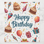 ハッピーバースデーワインボトルラベル(風船と ワインラベル (シングルラベル)