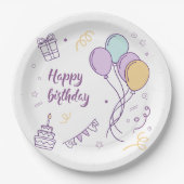 ✨ハッピーバースデーワンダーランド – パステルバルーン魔法 ペーパープレート (正面)