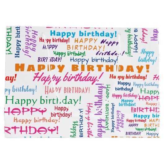 ハッピーバースデーワードクラウドカラフルブライトおもしろい ラージペーパーバッグ (裏面)