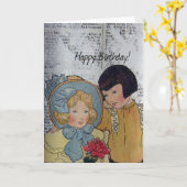 ハッピーバースデーヴィンテージの子 カード (黄色い花)