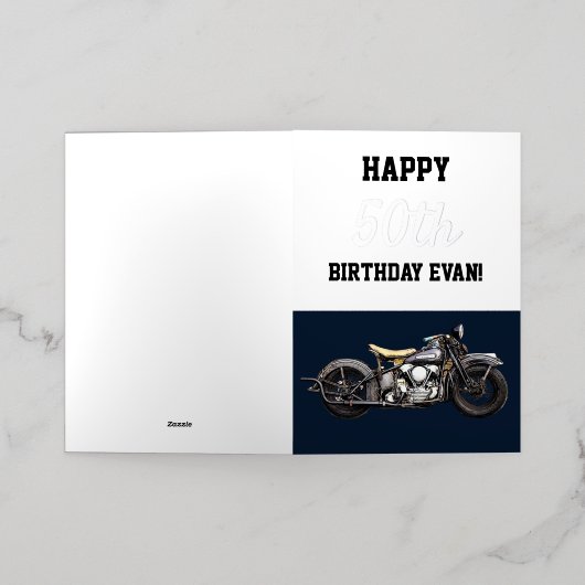 ハッピーバースデーヴィンテージオートバイ50thメンズ 箔シーズンカード (外側レイダウン)