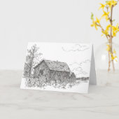 ハッピーバースデーヴィンテージキャビンハウススケッチ カード (黄色い花)