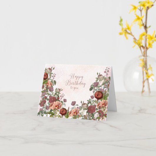 ハッピーバースデーヴィンテージバラとガーデンフラワー カード (黄色い花)